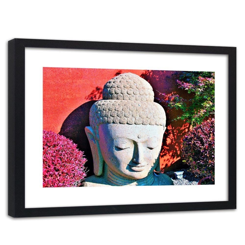Glezna melnā rāmī - Head Of Buddha Among The Plants Home Trends