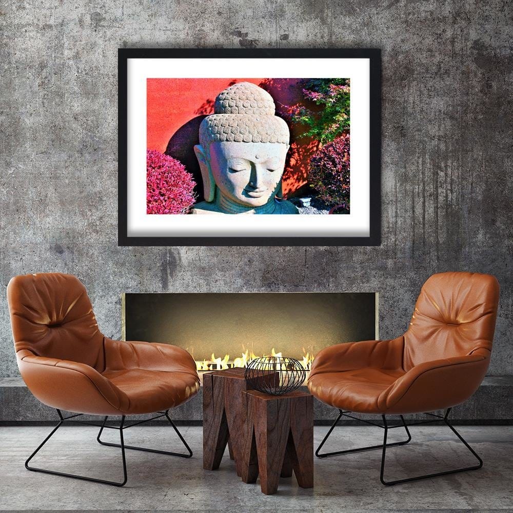 Glezna melnā rāmī - Head Of Buddha Among The Plants Home Trends