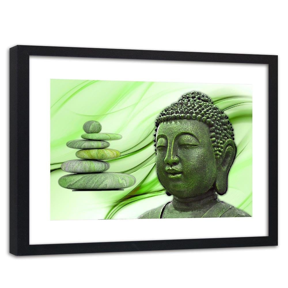 Glezna melnā rāmī - Head Of Buddha And Zen Stones Home Trends
