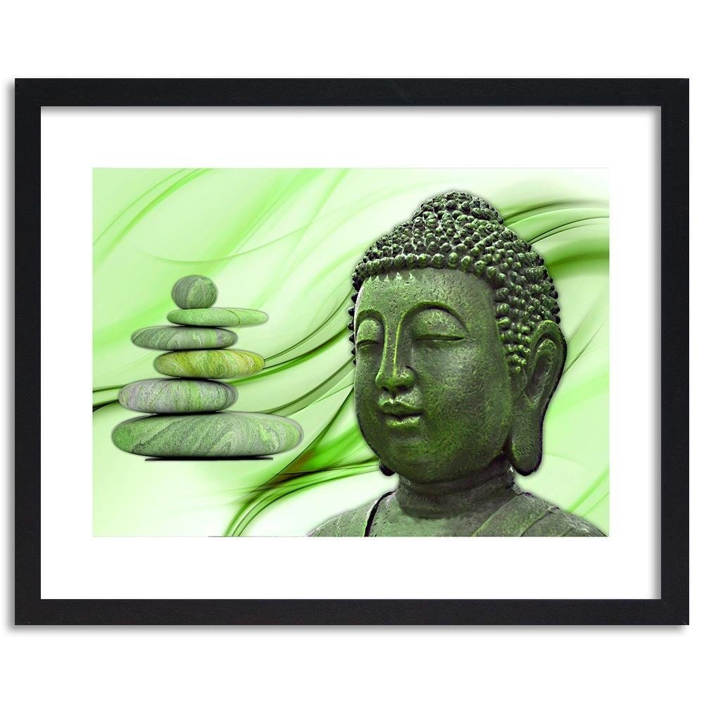Glezna melnā rāmī - Head Of Buddha And Zen Stones Home Trends