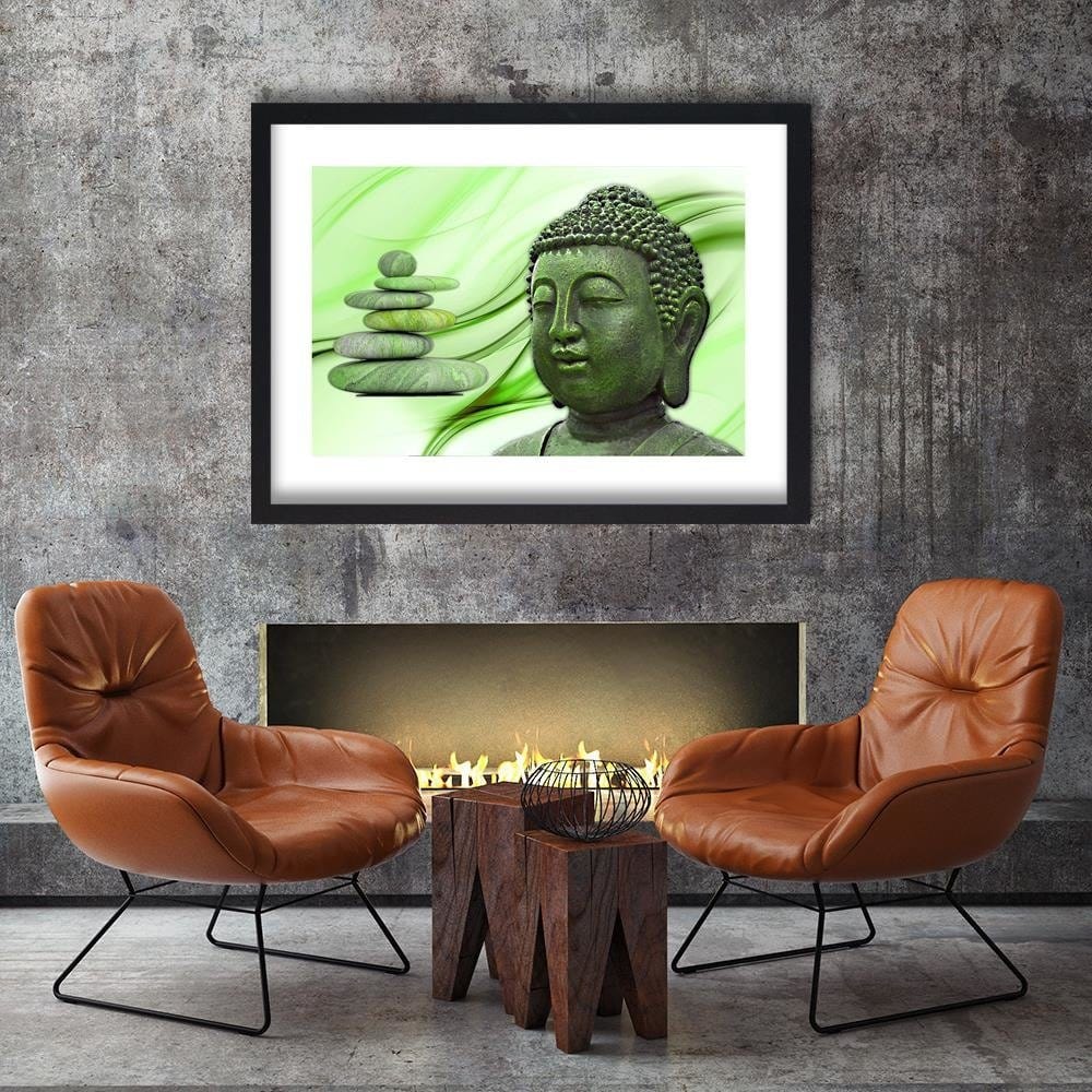 Glezna melnā rāmī - Head Of Buddha And Zen Stones Home Trends