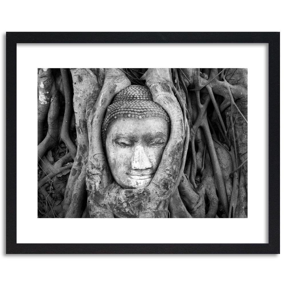Glezna melnā rāmī - Head Of Buddha In Tree Home Trends