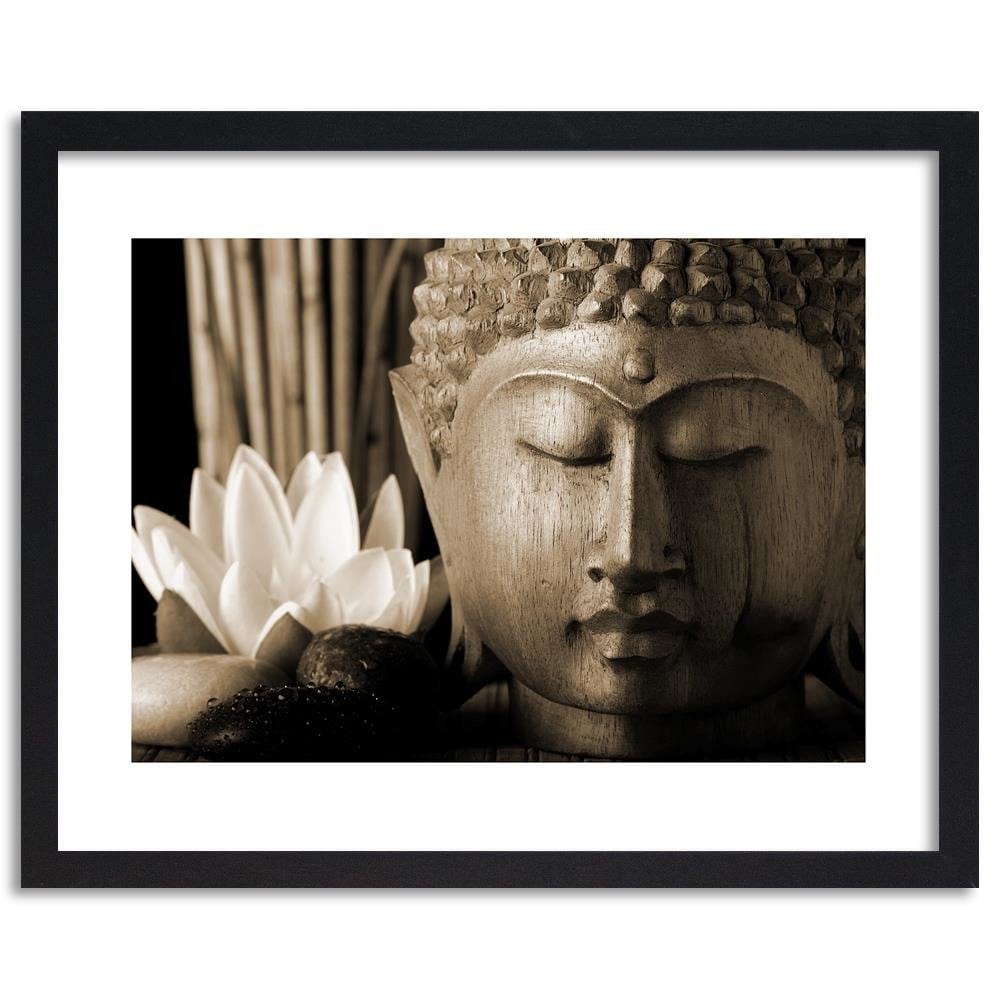 Glezna melnā rāmī - Head Of Buddha With Lily Home Trends