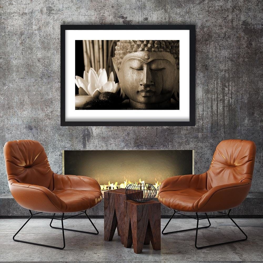 Glezna melnā rāmī - Head Of Buddha With Lily Home Trends