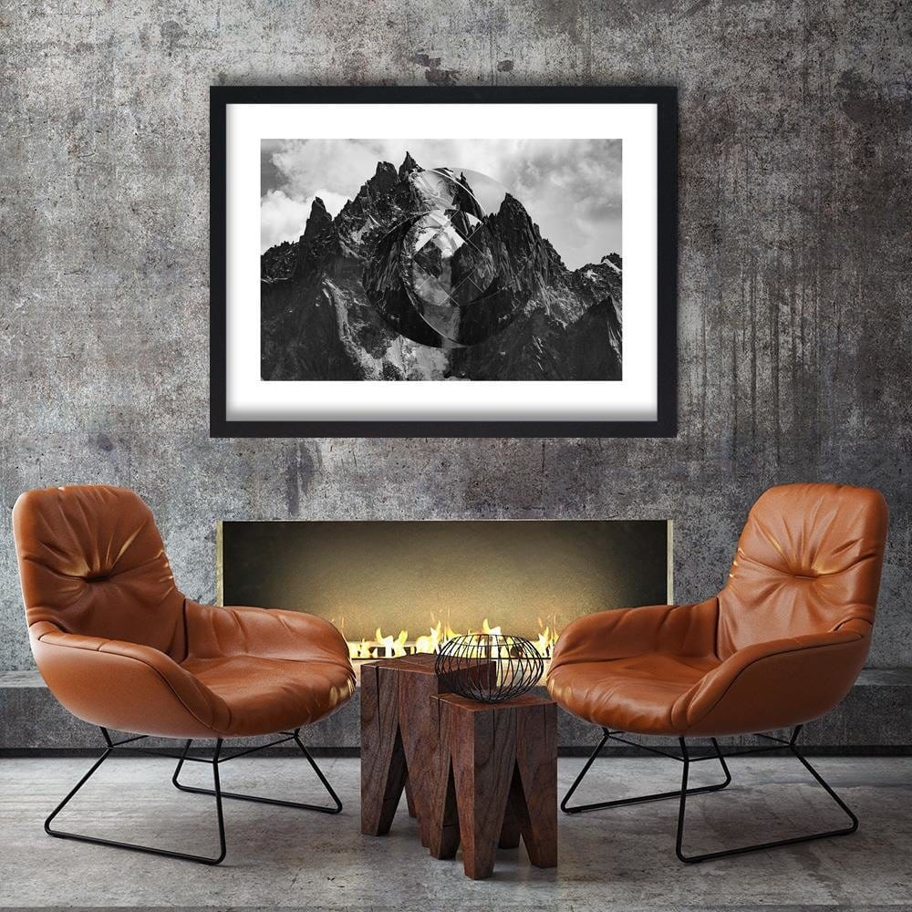 Glezna melnā rāmī - High Mountains With Geometric Figure 1 Home Trends