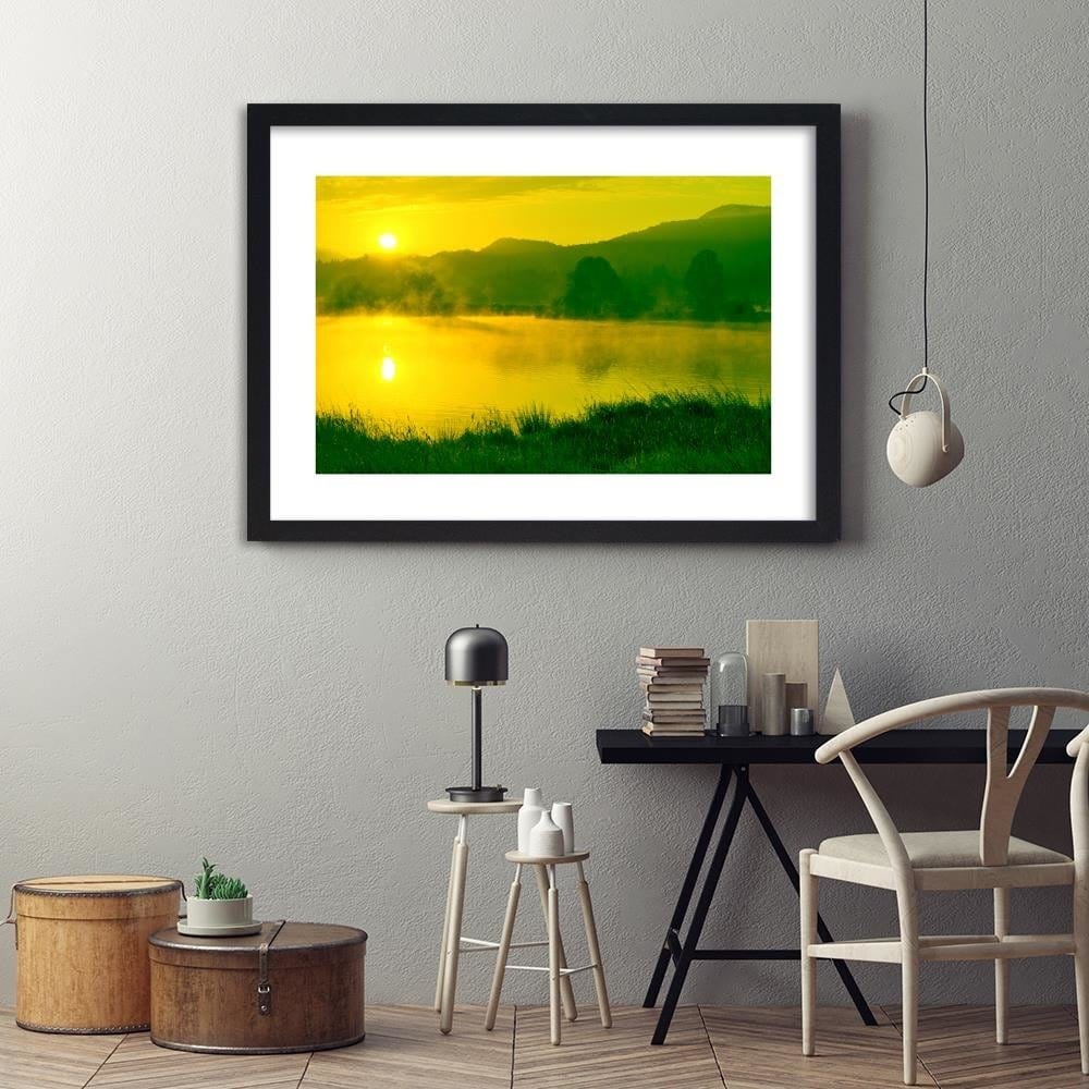 Glezna melnā rāmī - Lake In The Fog 3 Home Trends