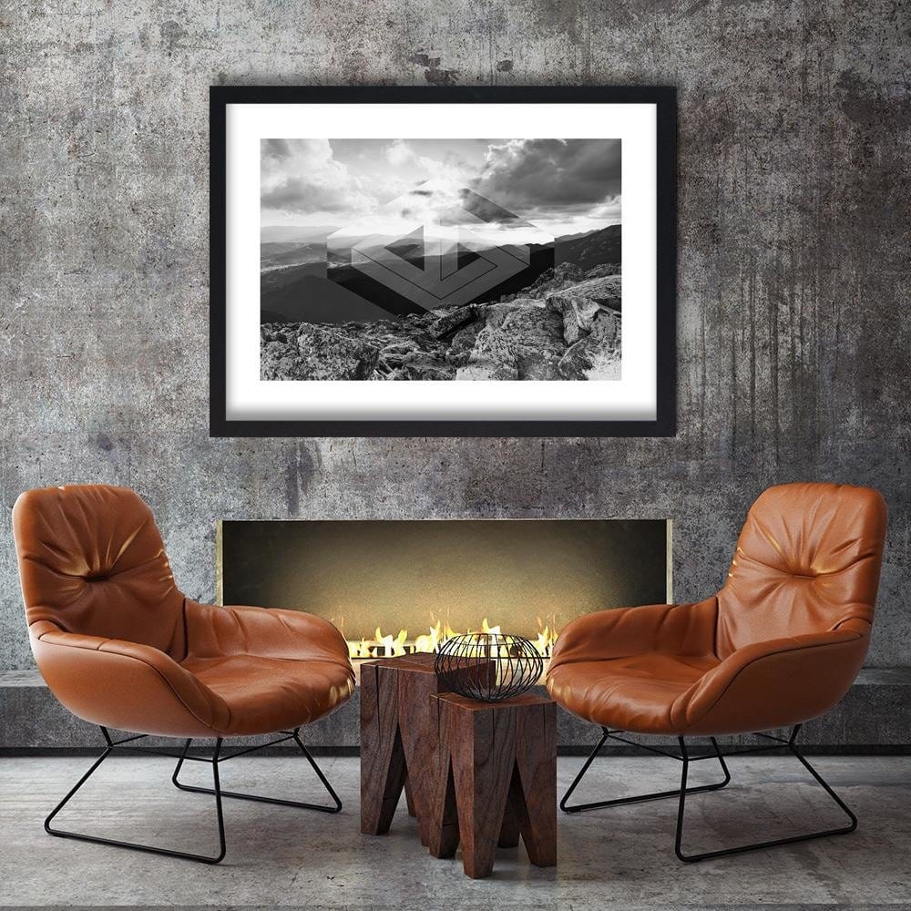 Glezna melnā rāmī - Landscape With Geometric Figure 3 Home Trends