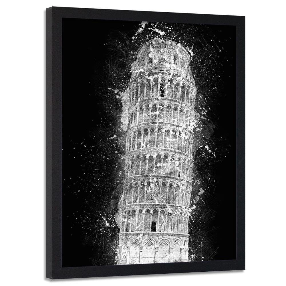 Glezna melnā rāmī - Leaning Tower Of Pisa At Night Home Trends