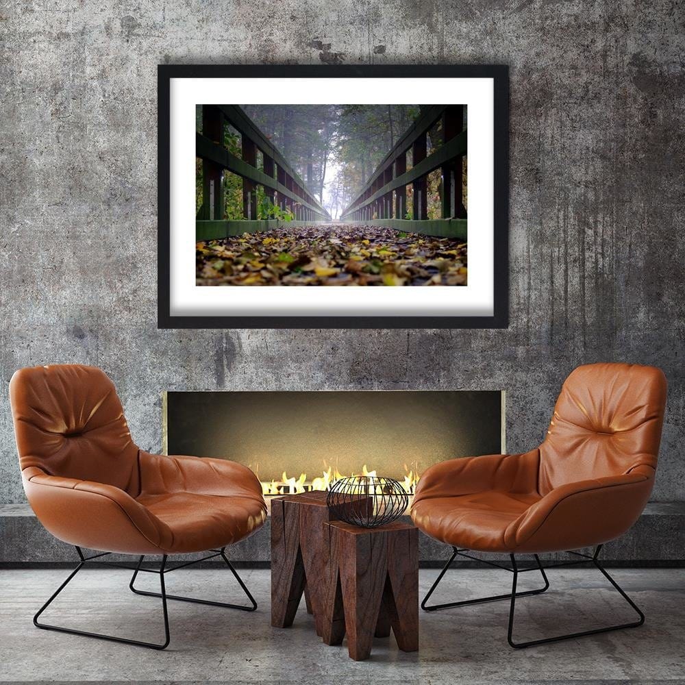Glezna melnā rāmī - Leaves On The Bridge In The Woods Home Trends