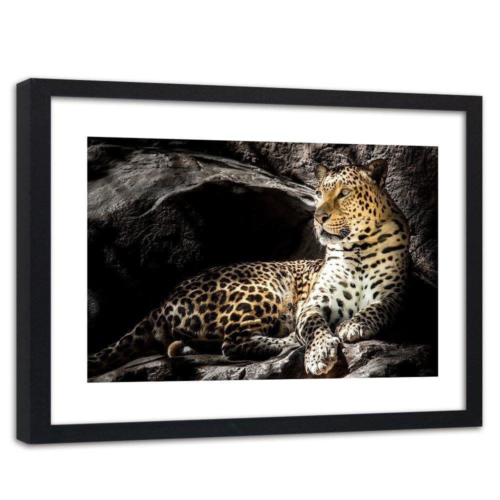 Glezna melnā rāmī - Leopard On The Rocks Home Trends