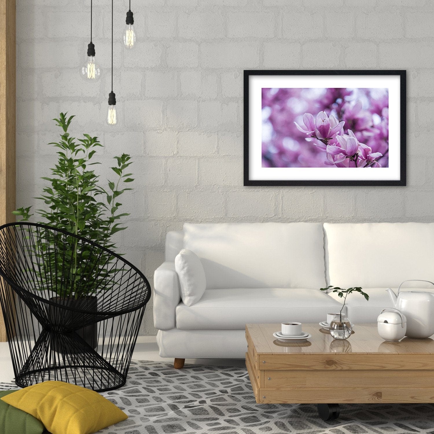 Glezna melnā rāmī - Magnolia Flowers Home Trends