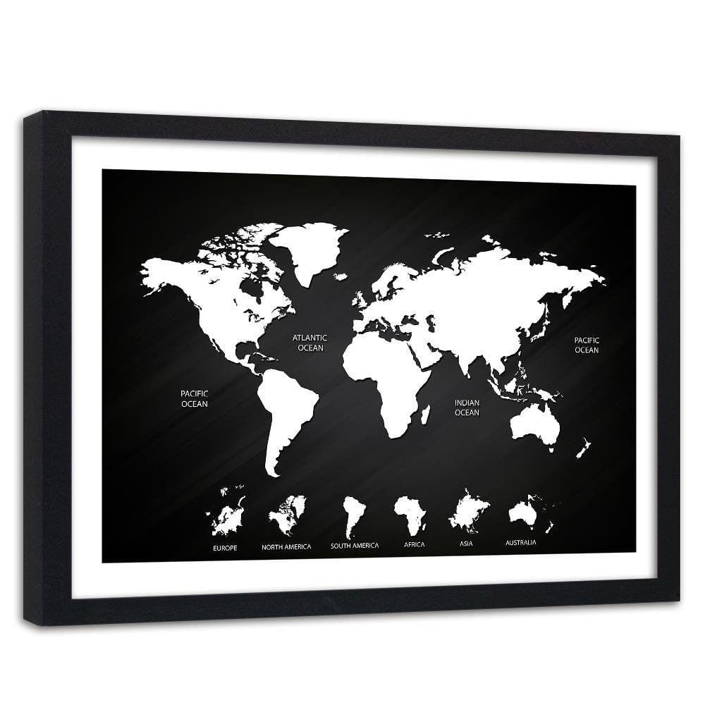 Glezna melnā rāmī - Map Of The World And Continents Home Trends