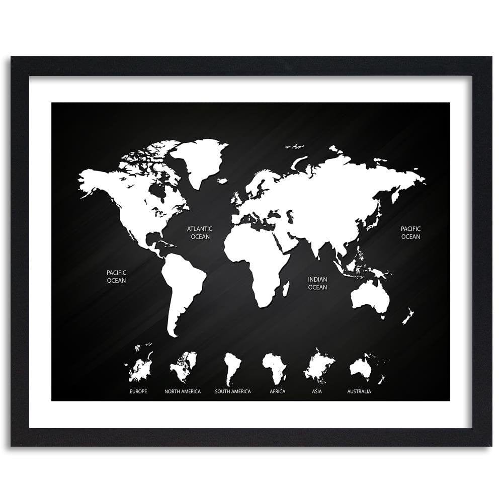 Glezna melnā rāmī - Map Of The World And Continents Home Trends