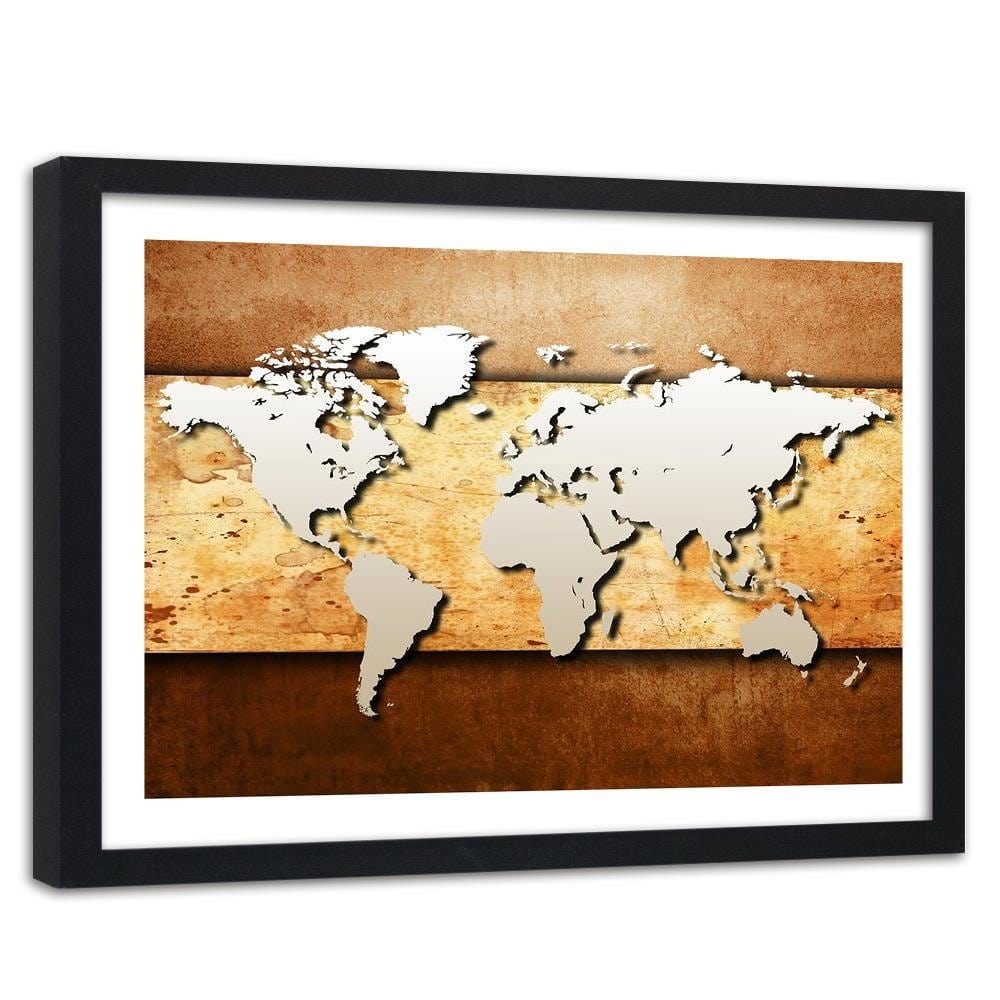 Glezna melnā rāmī - Map Of The World On Board Home Trends