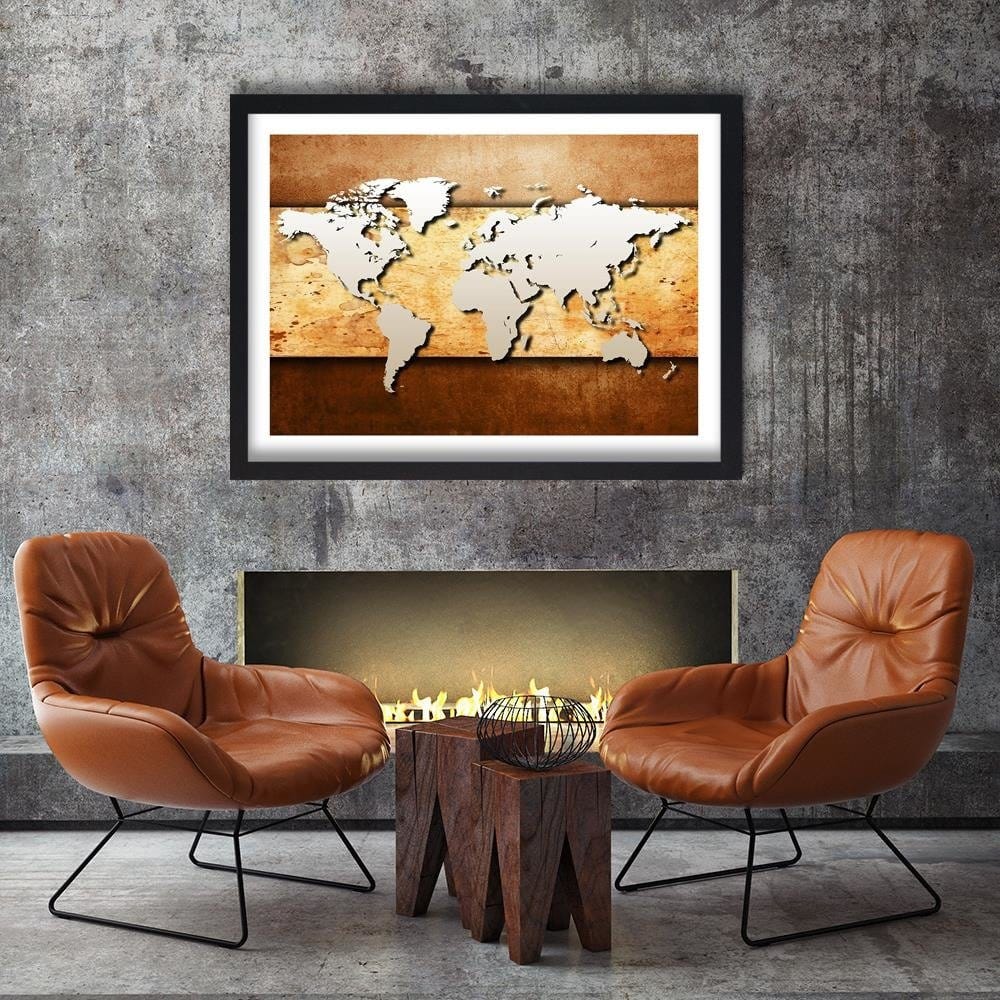 Glezna melnā rāmī - Map Of The World On Board Home Trends