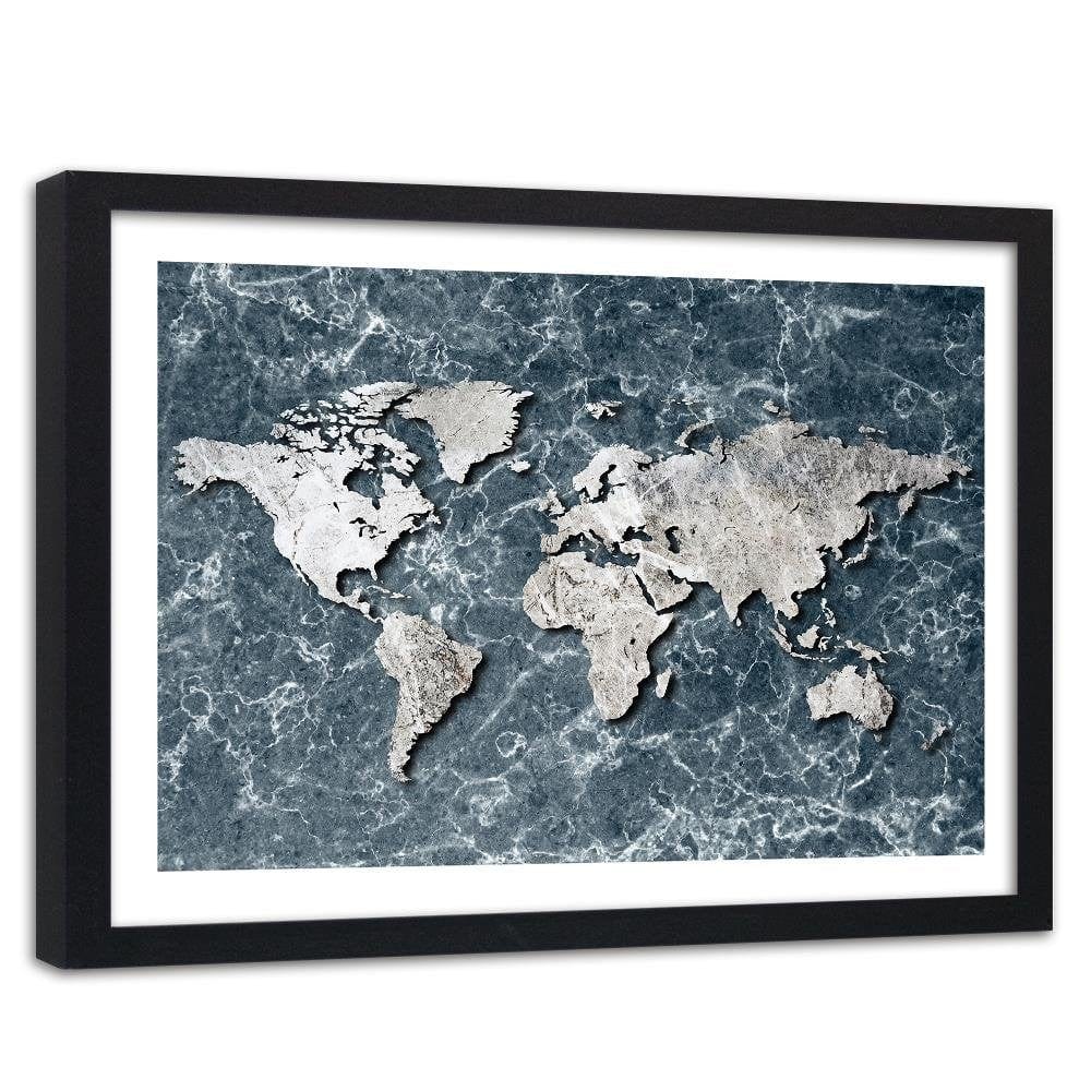 Glezna melnā rāmī - Map Of The World On Marble Home Trends