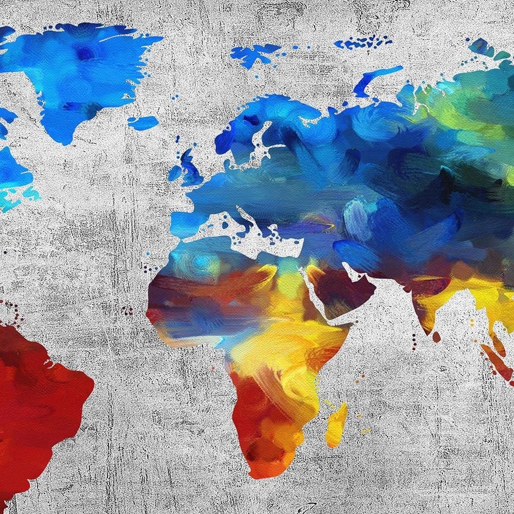 Glezna melnā rāmī - Map Of The World Painted On The Concrete Home Trends