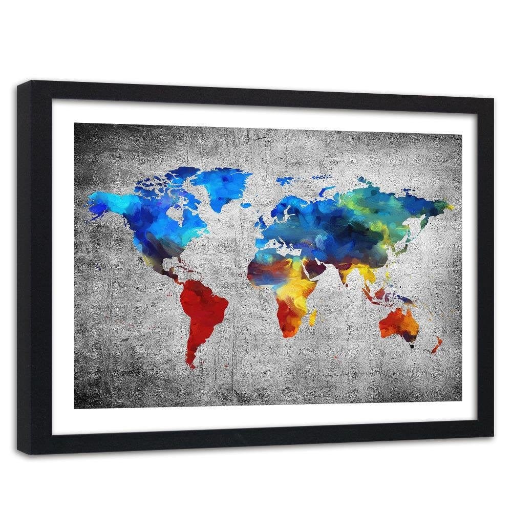 Glezna melnā rāmī - Map Of The World Painted On The Concrete Home Trends