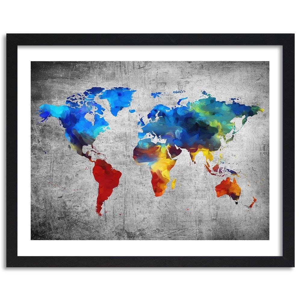 Glezna melnā rāmī - Map Of The World Painted On The Concrete Home Trends