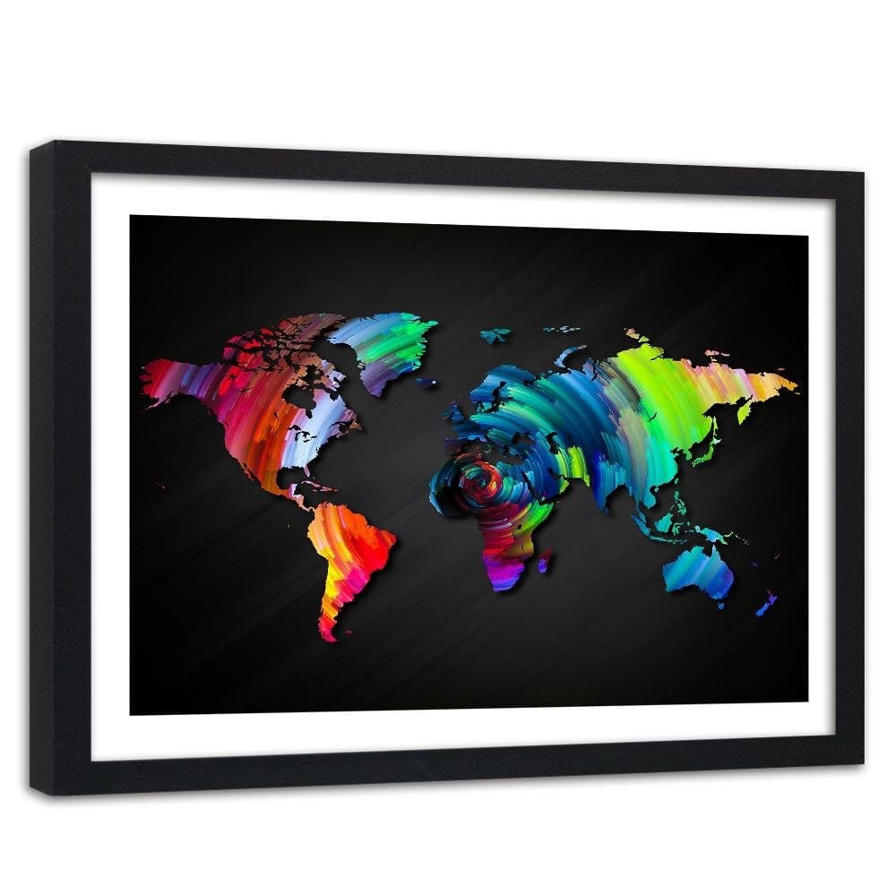 Glezna melnā rāmī - Map Of The World With Many Colors Home Trends