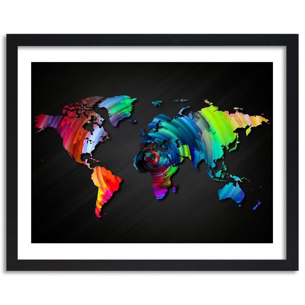 Glezna melnā rāmī - Map Of The World With Many Colors Home Trends