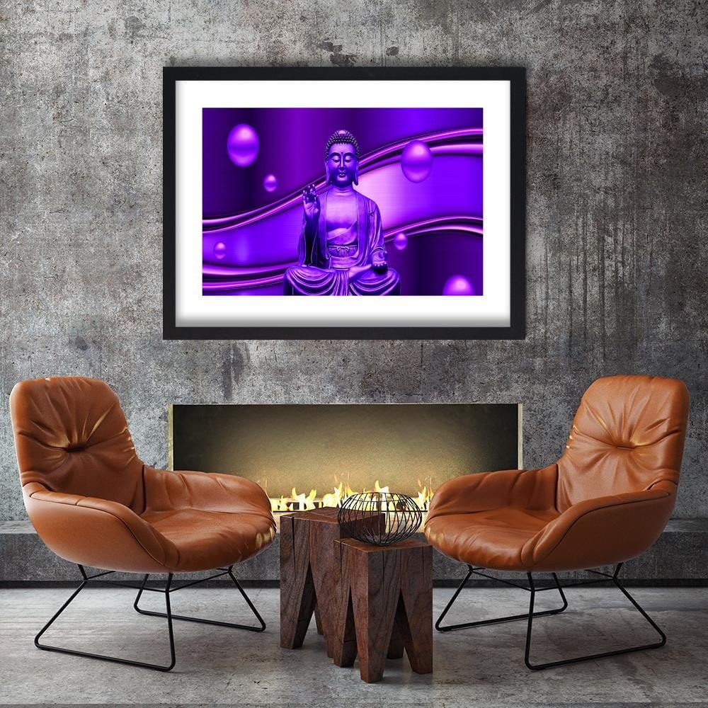Glezna melnā rāmī - Meditator Buddha On An Abstract Background Home Trends
