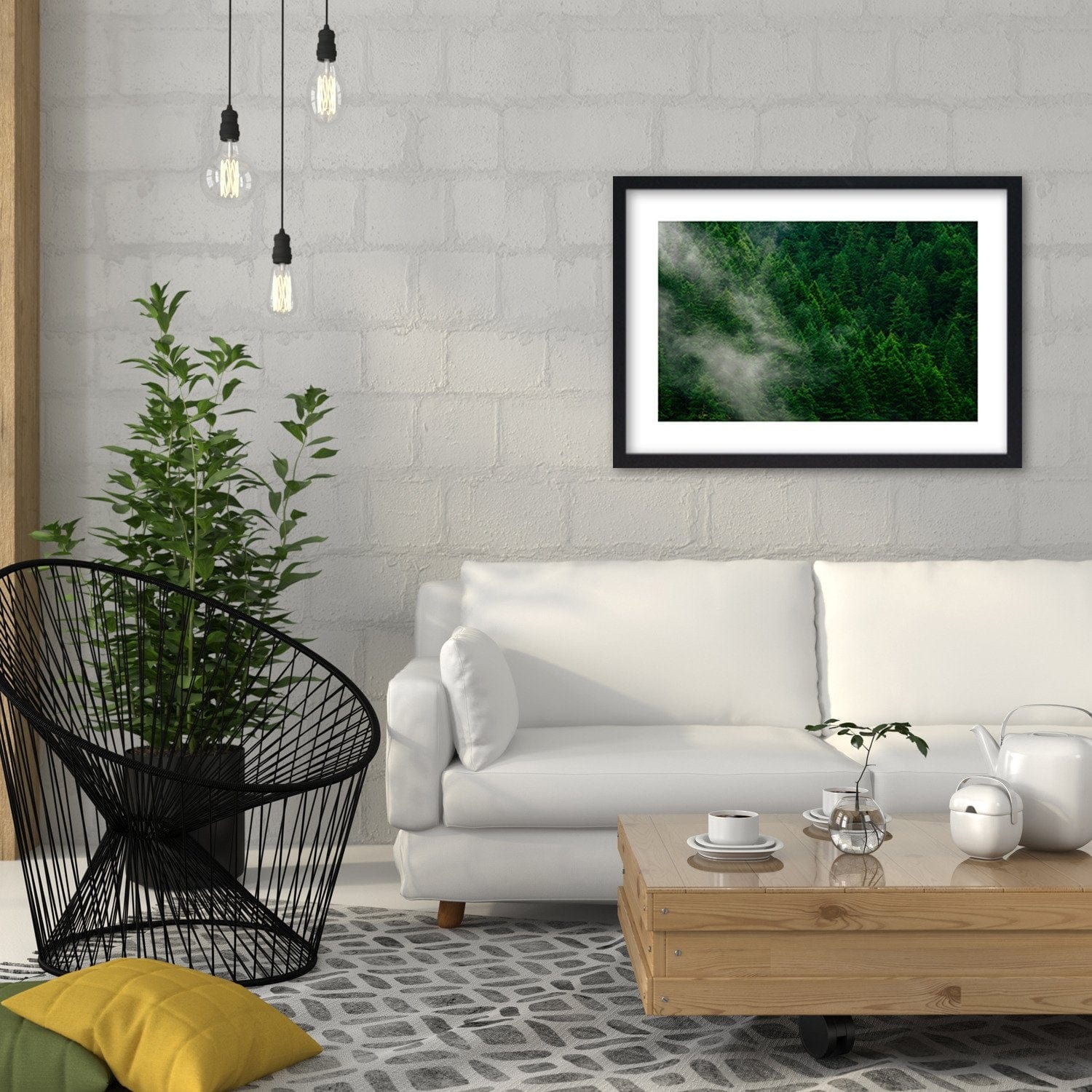 Glezna melnā rāmī - Mist Over The Forest Home Trends