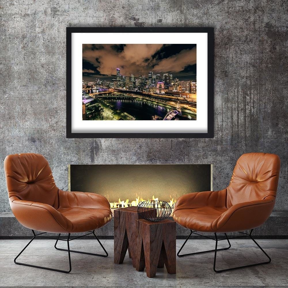 Glezna melnā rāmī - Modern City At Night Home Trends