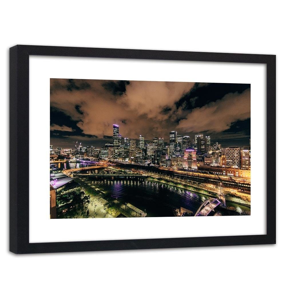 Glezna melnā rāmī - Modern City At Night Home Trends