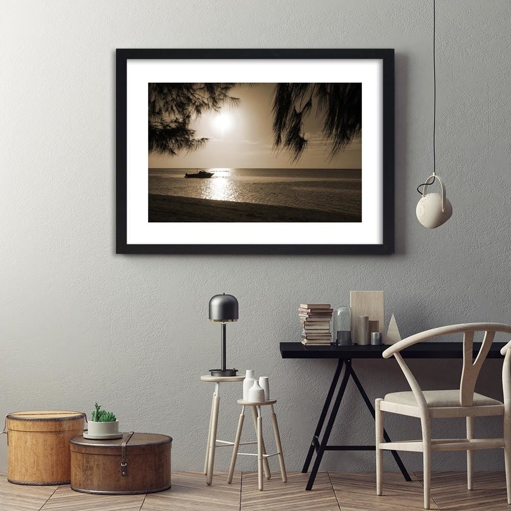 Glezna melnā rāmī - Motor Boat On The Sea Shore 1 Home Trends