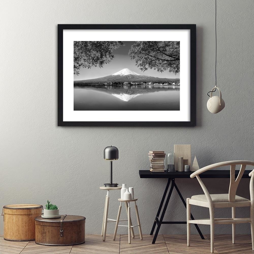 Glezna melnā rāmī - Mount Fuji And Lake 2 Home Trends