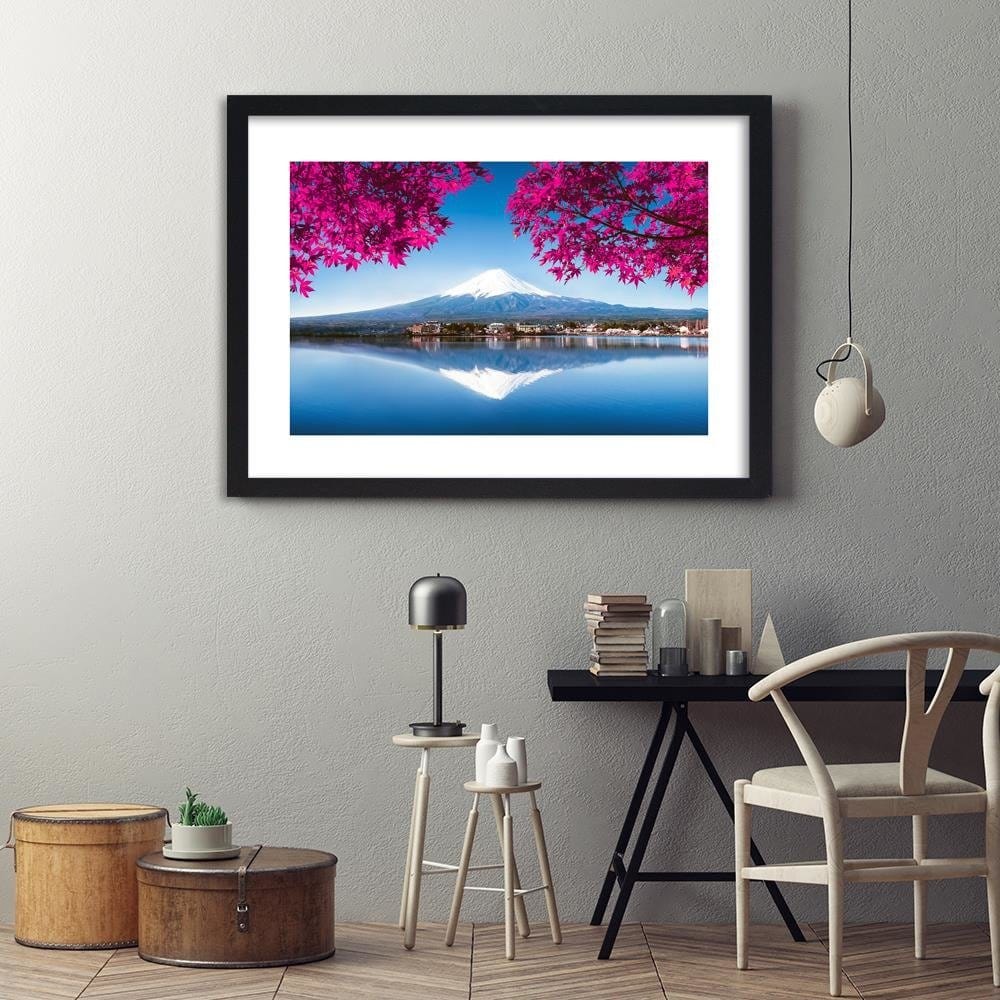 Glezna melnā rāmī - Mount Fuji And Lake 3 Home Trends