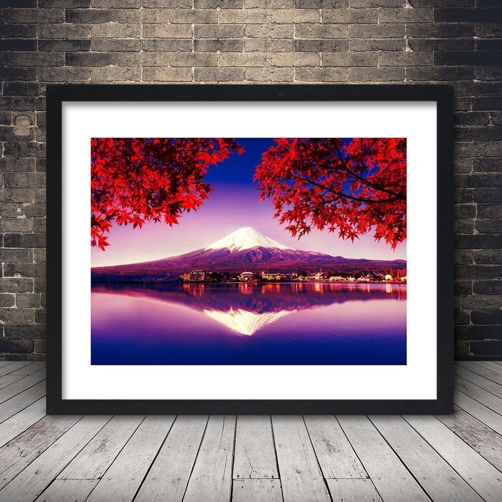 Glezna melnā rāmī - Mount Fuji And Lake Home Trends