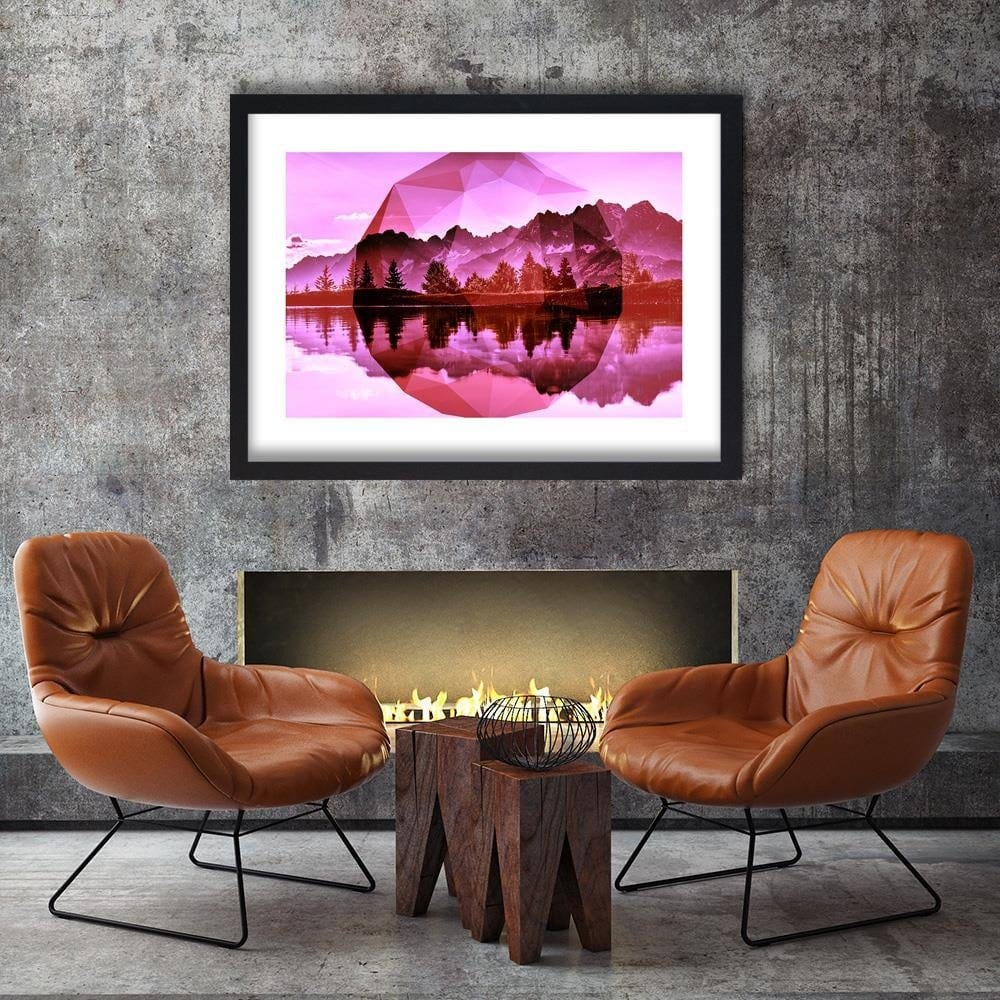 Glezna melnā rāmī - Mountain Lake And Geometry 2 Home Trends