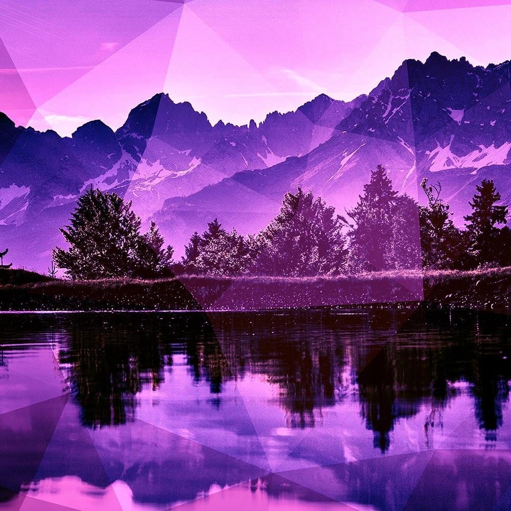 Glezna melnā rāmī - Mountain Lake And Geometry 3 Home Trends