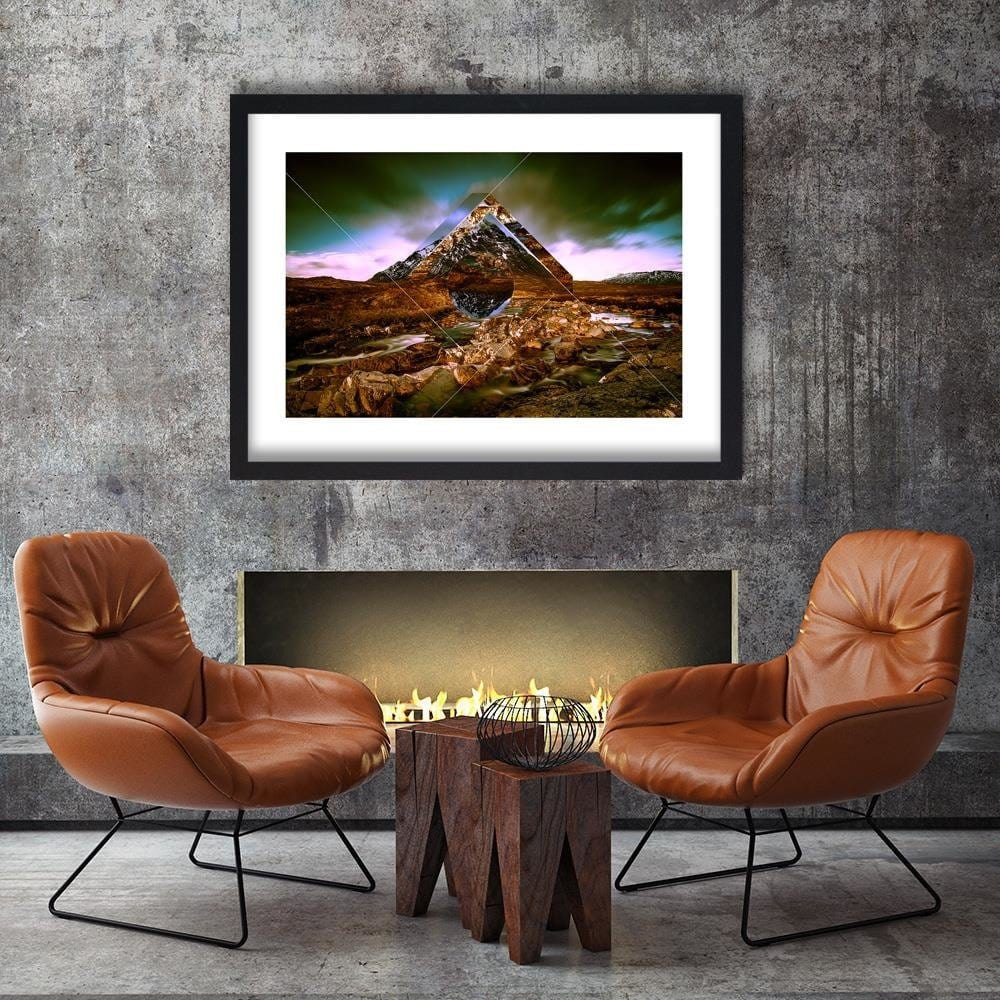 Glezna melnā rāmī - Mountain Landscape With Geometric Shapes 2 Home Trends