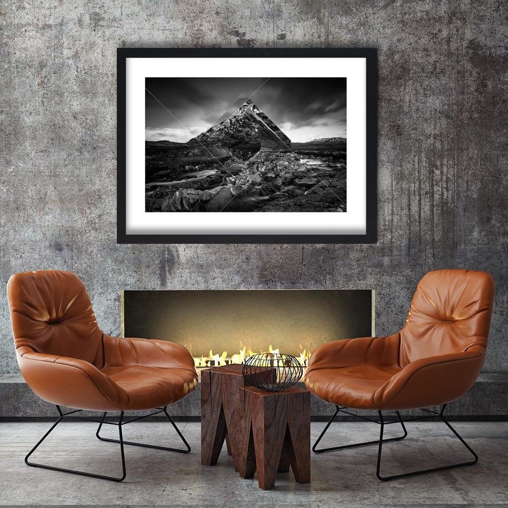 Glezna melnā rāmī - Mountain Landscape With Geometric Shapes 3 Home Trends