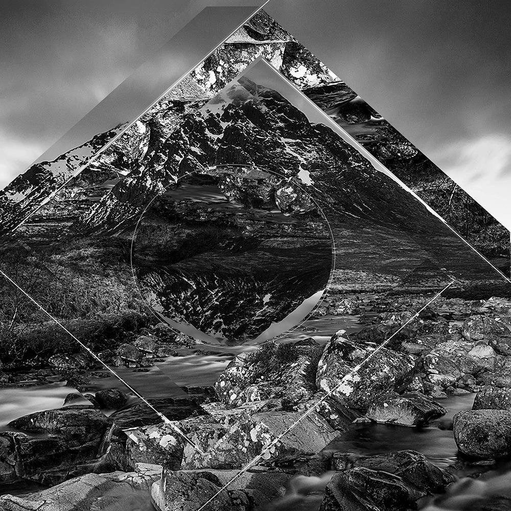 Glezna melnā rāmī - Mountain Landscape With Geometric Shapes 3 Home Trends