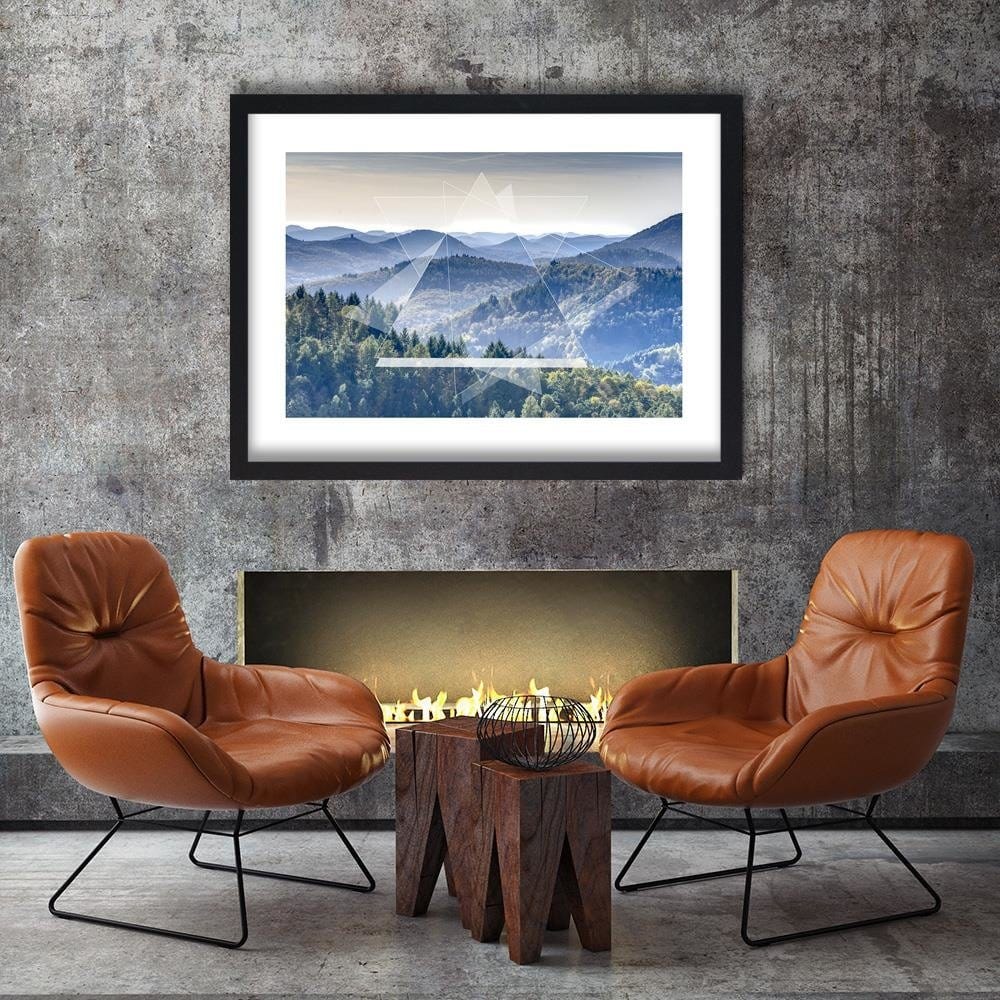 Glezna melnā rāmī - Mountain Tree And Geometry 1 Home Trends