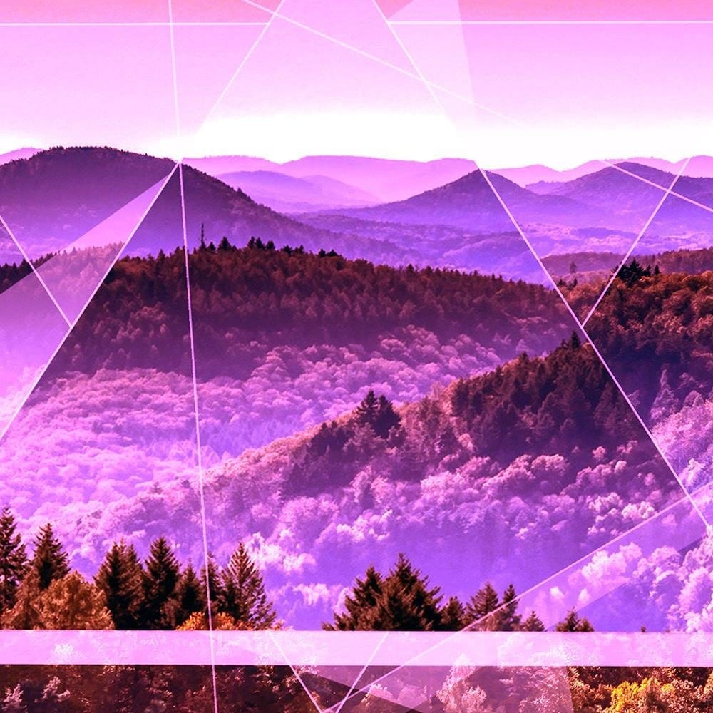 Glezna melnā rāmī - Mountain Tree And Geometry 2 Home Trends