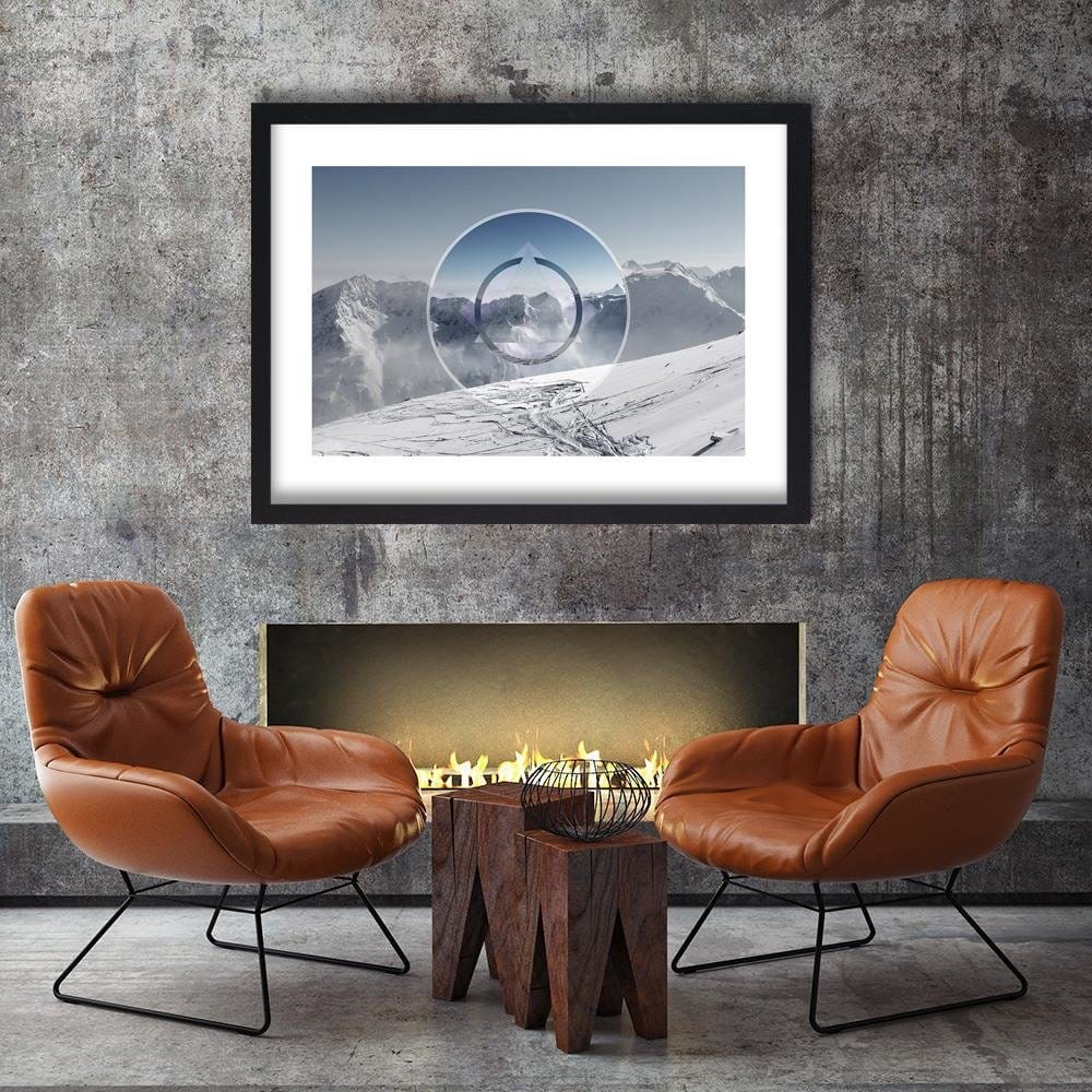Glezna melnā rāmī - Mountains Covered With Snow With A Figure Of 1 Home Trends