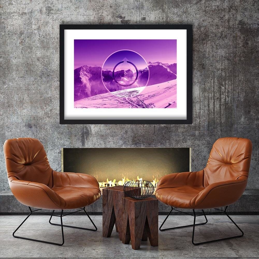 Glezna melnā rāmī - Mountains Covered With Snow With A Figure Of 3 Home Trends