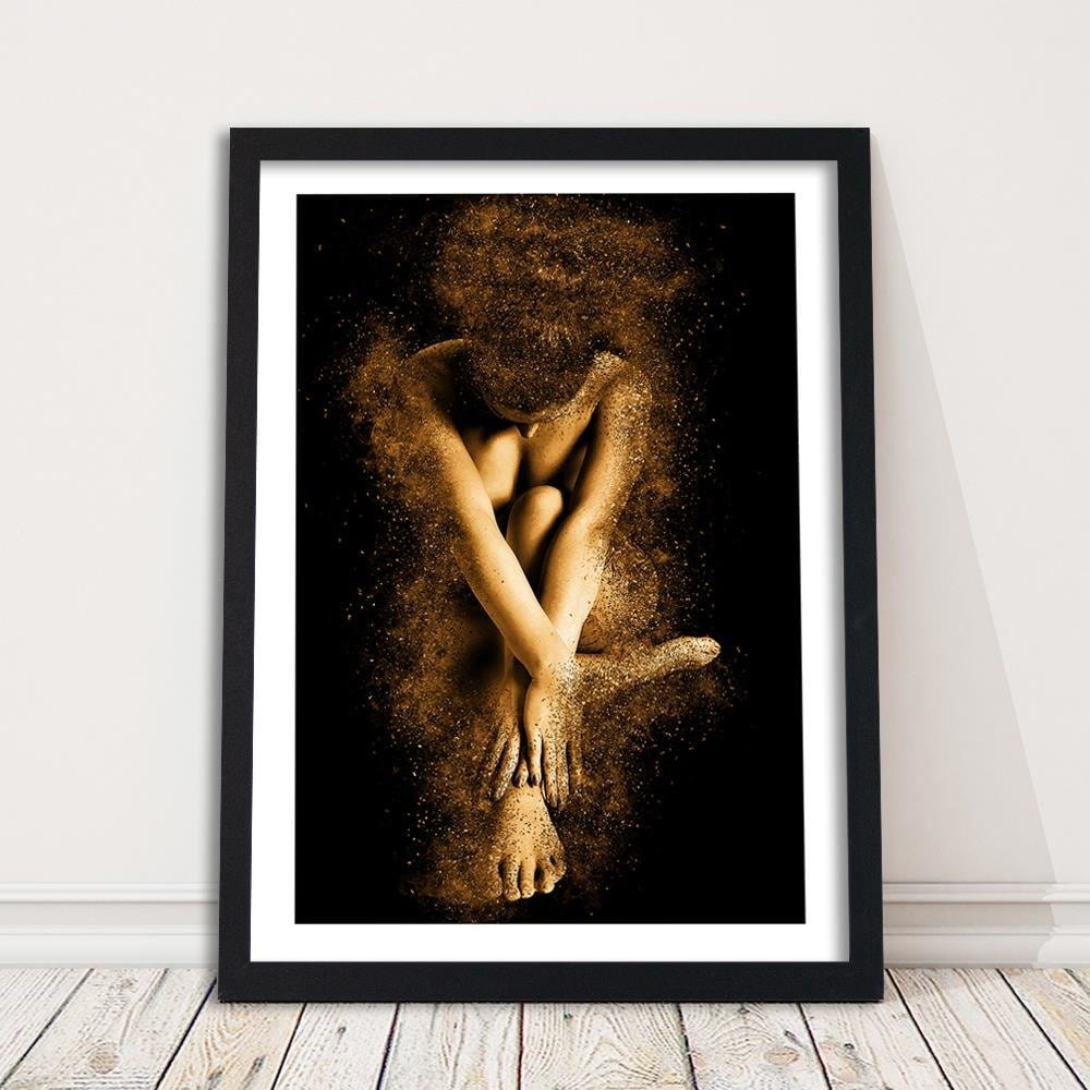 Glezna melnā rāmī - Naked Body Of Woman In Gold Dust Home Trends