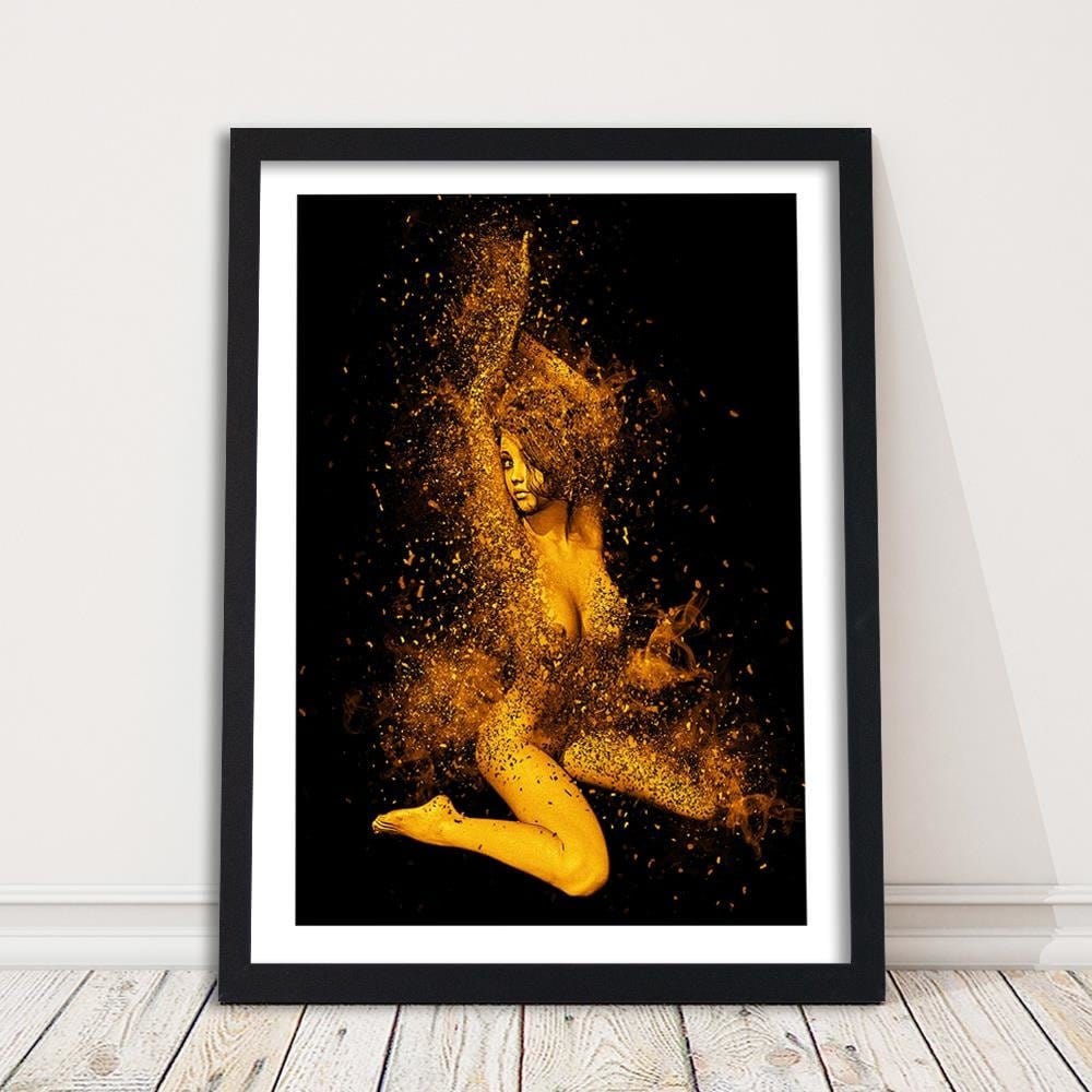 Glezna melnā rāmī - Naked Woman In Gold Dust Home Trends