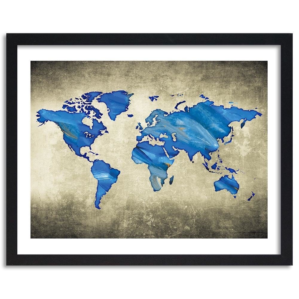 Glezna melnā rāmī - Navy Blue Map Of The World Home Trends