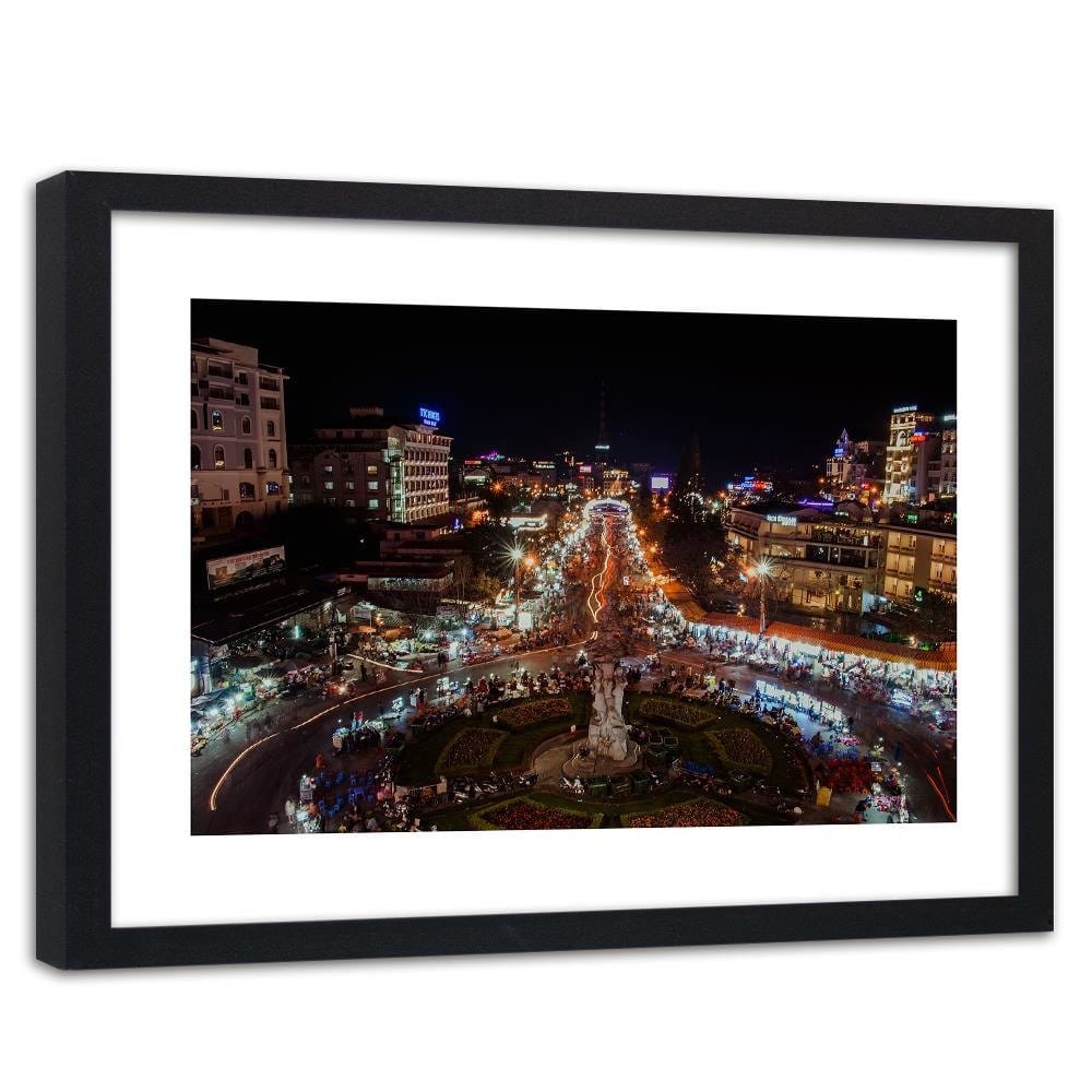 Glezna melnā rāmī - Night Lights In The City Center Home Trends