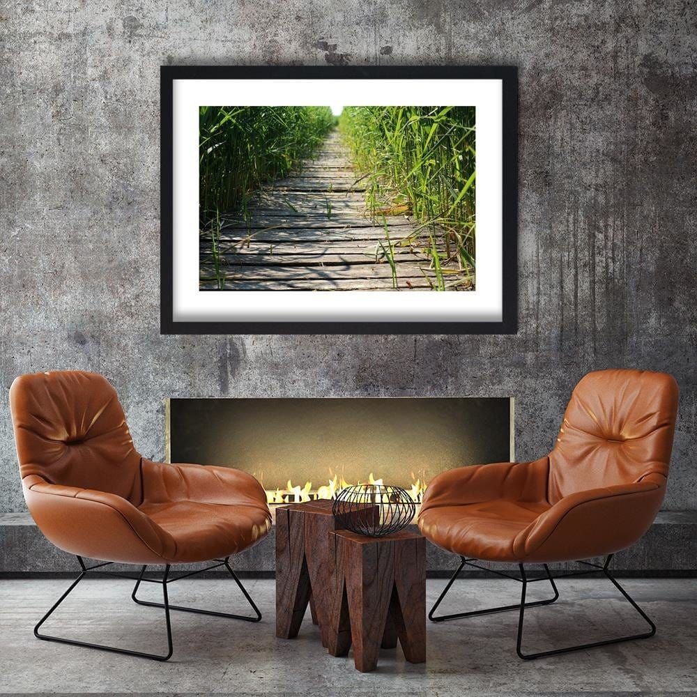 Glezna melnā rāmī - Old Bridge In The Reeds Home Trends