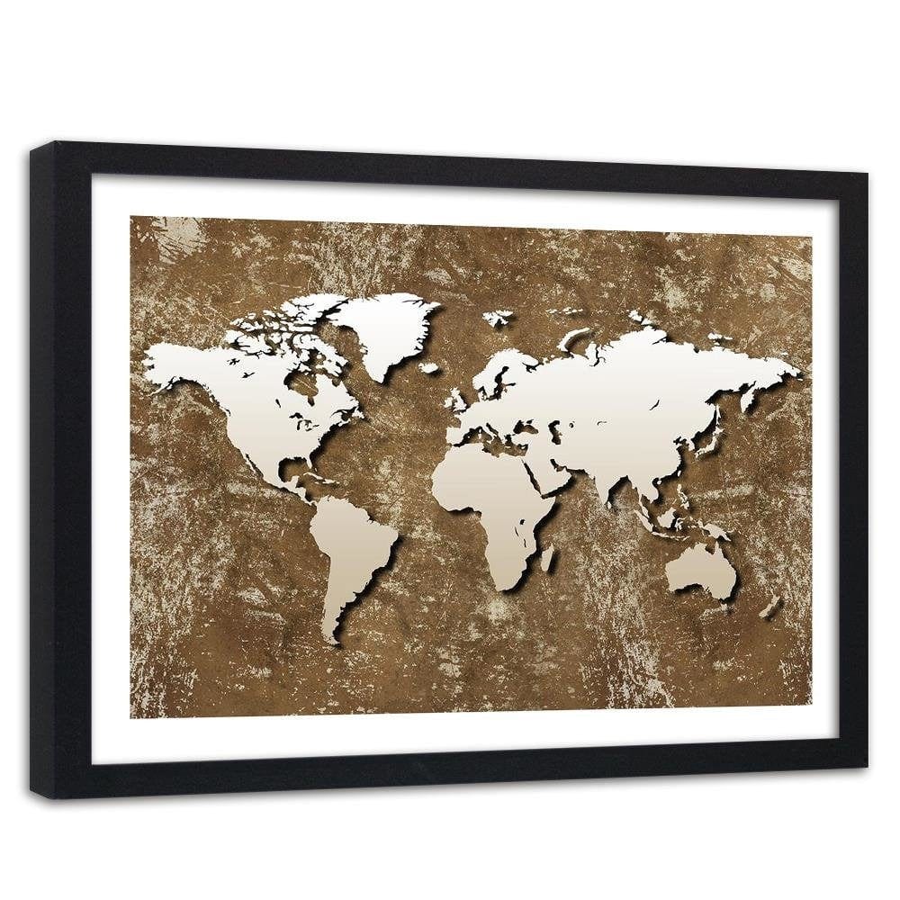 Glezna melnā rāmī - Old Map Of The World Retro Home Trends