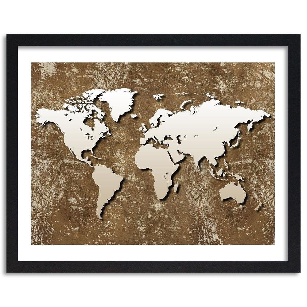 Glezna melnā rāmī - Old Map Of The World Retro Home Trends