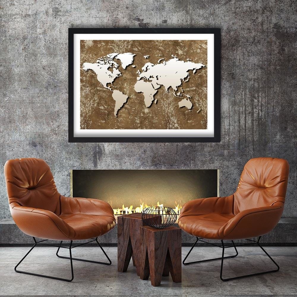 Glezna melnā rāmī - Old Map Of The World Retro Home Trends